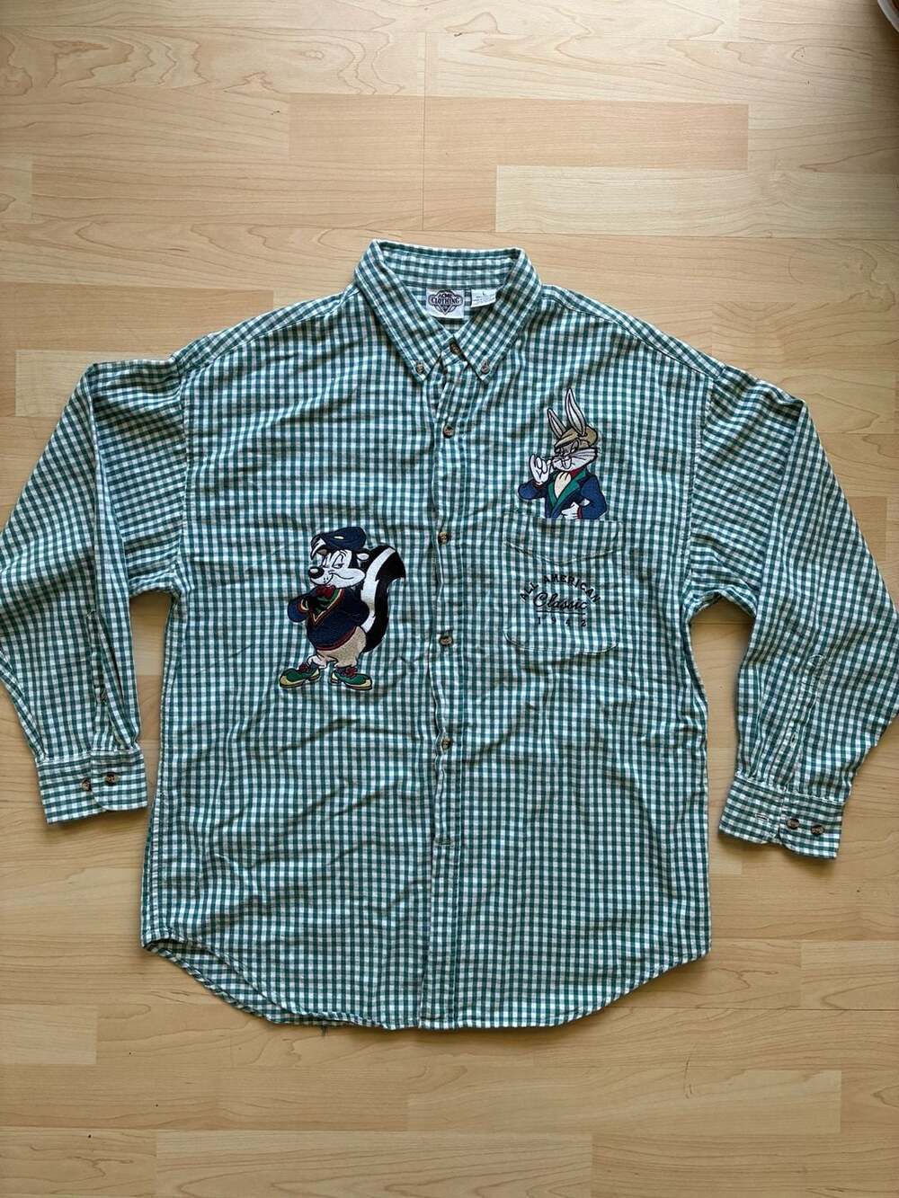 Vintage 1993 Acme Clothing Co. Looney Tunes Bugs Bunny Skunk Button Down Shirt L
